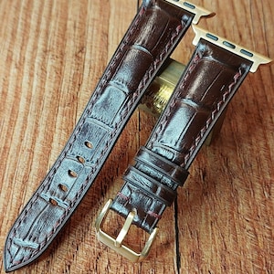 Dark Brown Embossed Alligator(Croco)Leather Watchstrap/Strap for Apple iWatch 38,40,41mm-42,44,45mm and 49mm with Smartwatchstrap Connectors