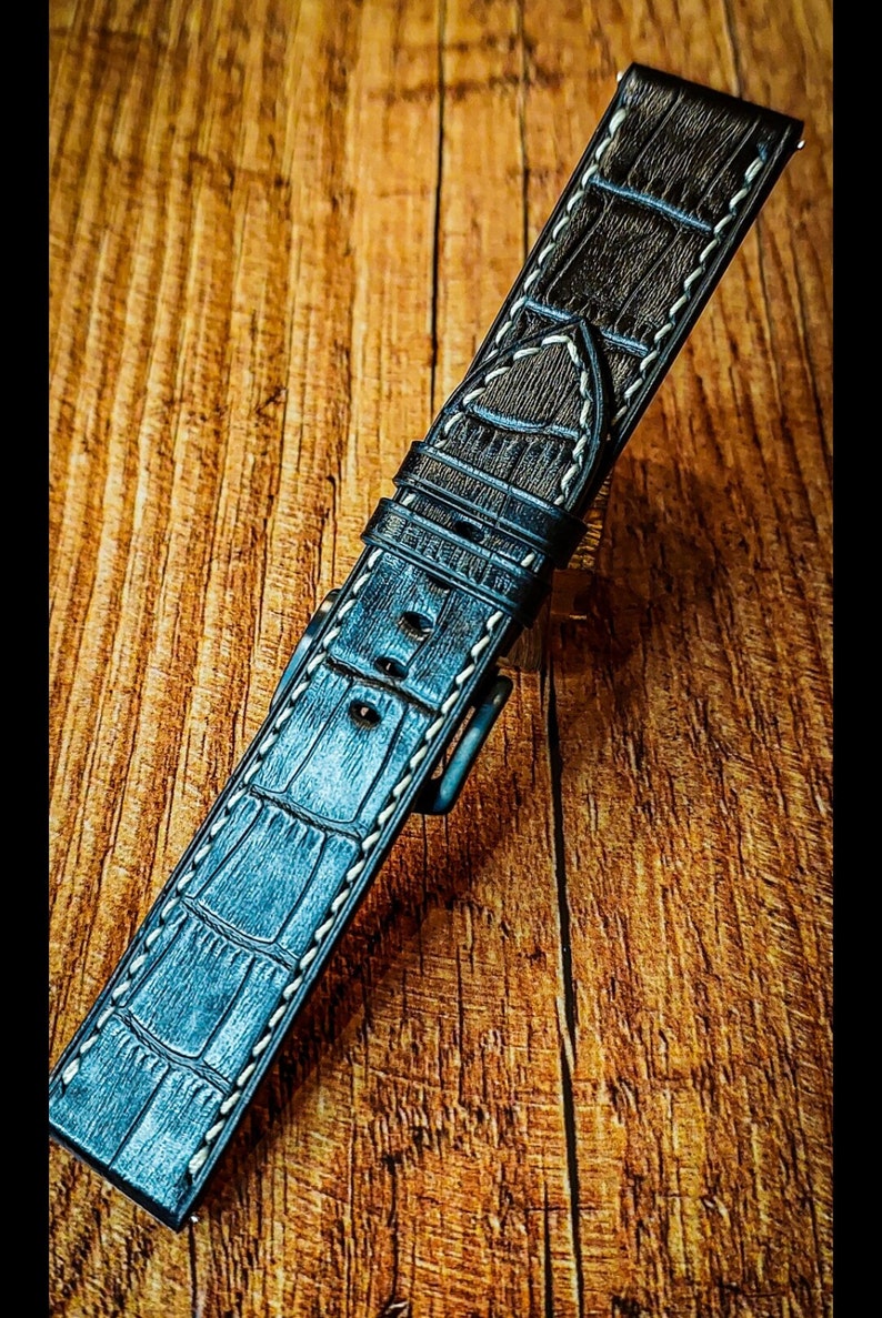 Embossed Crocodile Alligator Leather Watch Strap / Custom Leather Watch Band / Handmade Genuine Leather Watchbands / Bespoke Watch Strap image 5