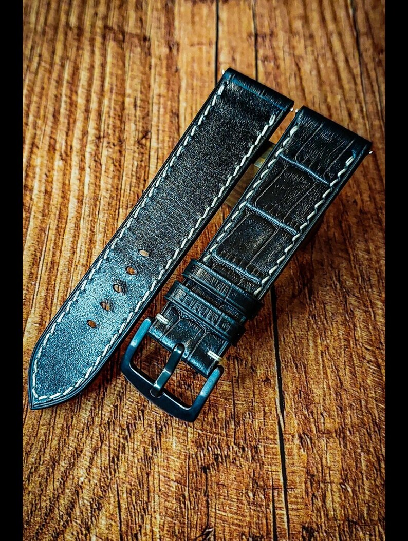 Embossed Crocodile Alligator Leather Watch Strap / Custom Leather Watch Band / Handmade Genuine Leather Watchbands / Bespoke Watch Strap image 3