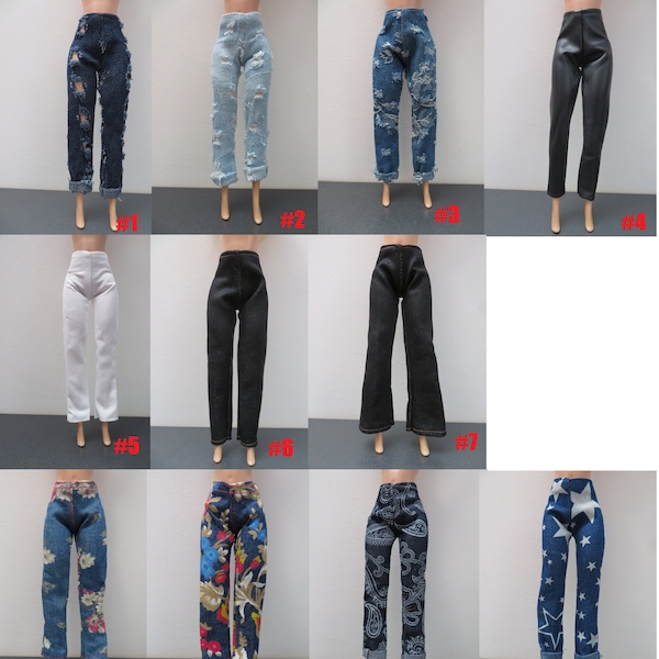 Blue Jean Pants White Pants Black Leather Pants Fashion doll Size Denim Pants Clothes for 11.5 inch doll