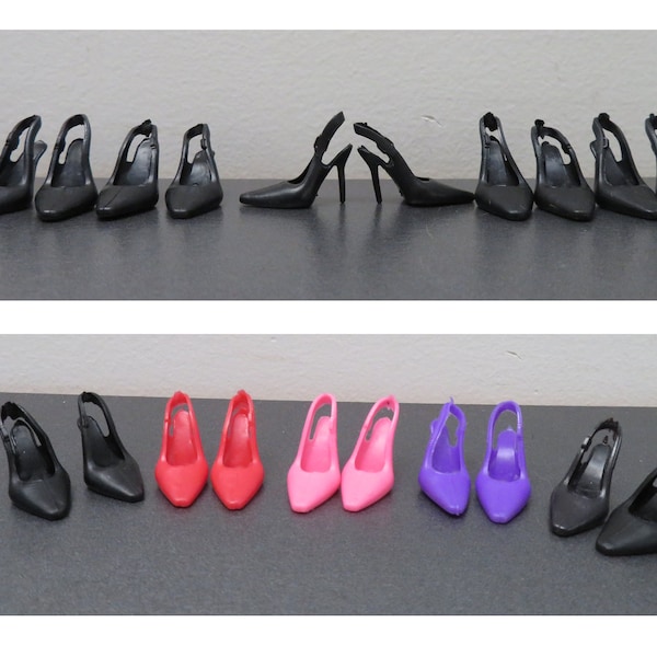 Fashion Doll 5 Pairs Shoes Doll Black shoes Pink Shoes Purple Shoes Doll Dress shoes Black High Heels  11.5 inch Doll Clothes