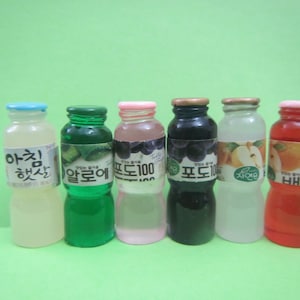 6 pcs Miniature Aloe Juice Bottles 1:6 scale Fashion doll size Juice bottles Miniature Food Doll size