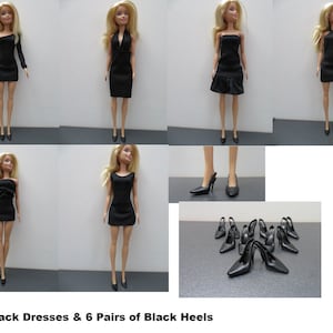 Fashion Doll 6 styles  Black dress & 6 pairs black shoes for 11.5 inch doll Clothes lot