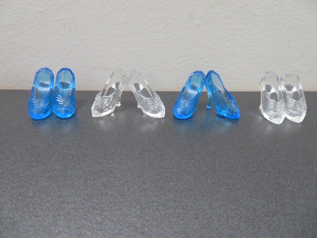 Fashion Doll 2/4 Pairs Cinderella Shoes Doll Clear Blue Transparent