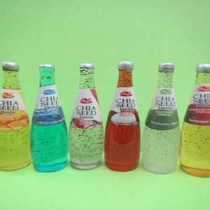 6 pcs Miniature Chia Juice Bottle 1:6 scale Fashion doll size Juice bottles Miniature Food Doll size