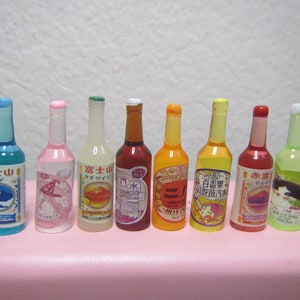 8 pcs Miniature Juice Bottles 1:6 scale Fashion doll size Soda Bottle