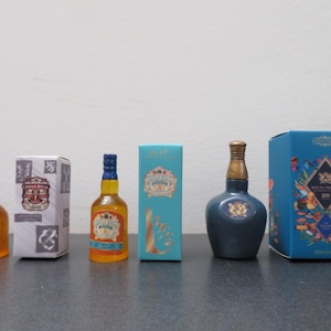 6 pcs Miniature Whiskey Bottles and Boxes Fashion doll size Miniature Whiskey Wine bottle Food