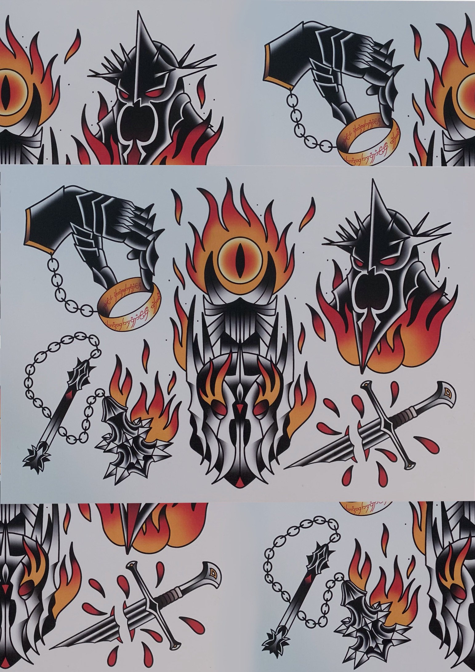 Lord of the Rings Tattoo Inspired Flash Sheet the Fellowship 