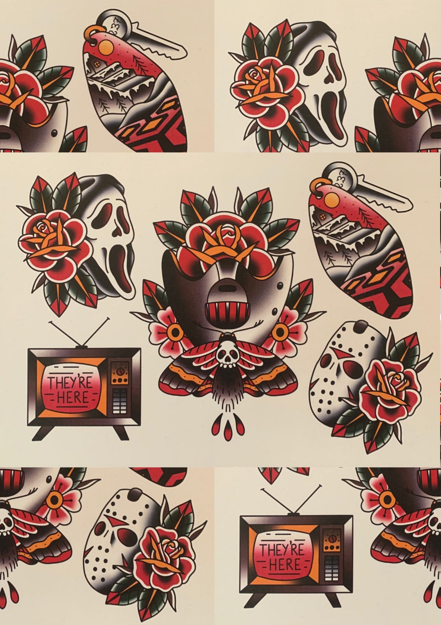 American Traditional Tattoo Flash Sheet Print  Erica Tattoos