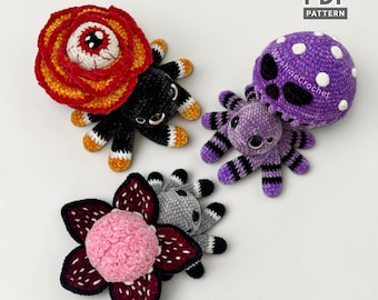Spooky-Cute Flower Spider Crochet Pattern Bundle, Halloween Amigurumi Plushie PDF, Fall Decoration