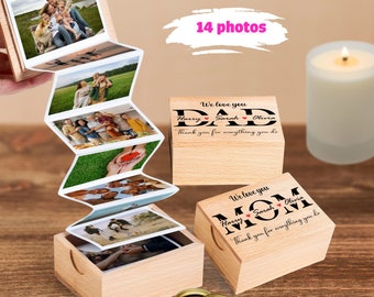 Pull Out Photo Album Wooden Box, Personalized Gift For Mom, Custom Gifts For Dad, Mothers Day Fathers Day Presents From Daughter and Son