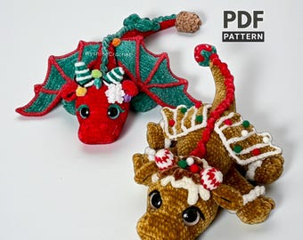 Christmas Dragon Crochet Pattern, 2in1 Gingerbread And Tree Dragon Amigurumi Plushie Holiday Home Decoration