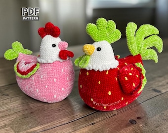 Wzór na szydełkowego kurczaka truskawkowego – pluszowa zabawka amigurumi, prezent w postaci zwierzątka gospodarskiego