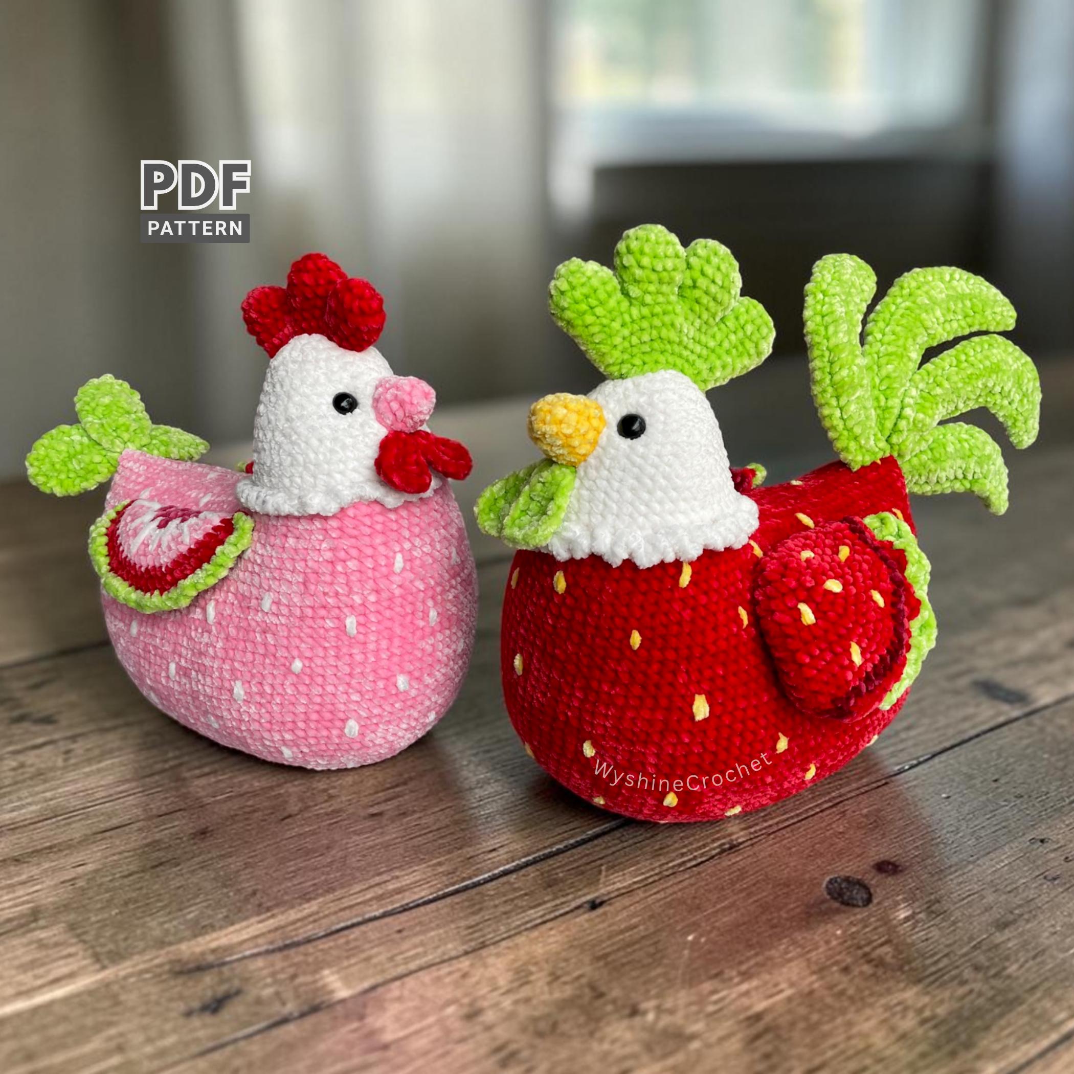 Strawberry Chicken Crochet Pattern - Amigurumi Plushie, Farm