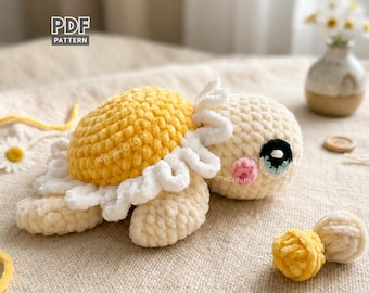 Baby Daisy Turtle Crochet Pattern, Easy Flower Sea Turtle Amigurumi PDF