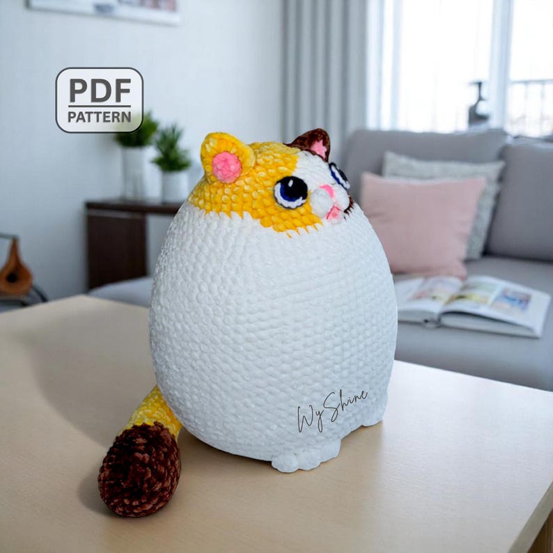 Fat Cat Crochet Pattern, Chubby Kitten Amigurumi Pattern, Huggable Pillow Calico Cat Plush, PDF File English - US Term By Wyshine