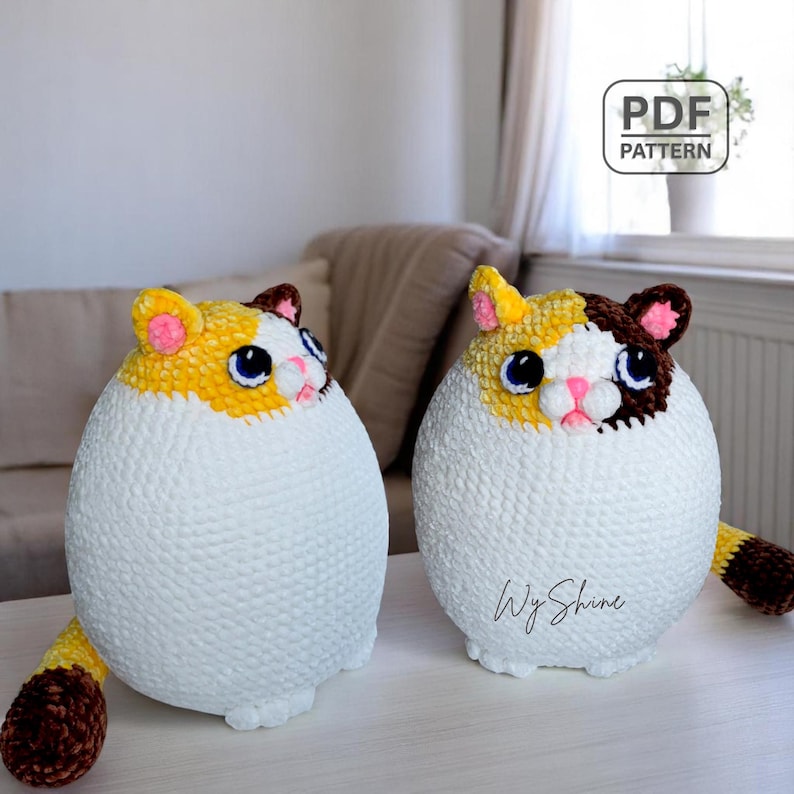 Fat Cat Crochet Pattern, Chubby Kitten Amigurumi Pattern, Huggable Calico Cat Plush, Instant Download PDF English - US Term By Wyshine
