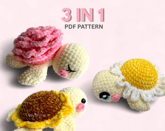 Blumen Schildkröte Häkelanleitung, Meeresschildkröte Amigurumi Anleitung, Sonnenblume Rose Daisy Schildkröte Häkelanleitungen By WyShine