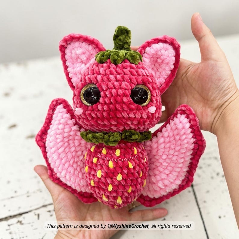 Strawberry Bat Crochet Pattern, Spooky-Cute Halloween Amigurumi Plushie PDF, Fall Decoration