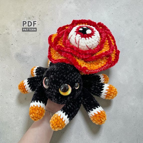 Rose Eye Spider Crochet Pattern PDF, Halloween Amigurumi Crochet Patterns, Spooky-Cute Flower Spider Decor