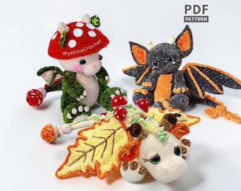 Fall Dragon Crochet Pattern Bundle, Halloween Amigurumi PDFs, Cozy Autumn Home Decoration