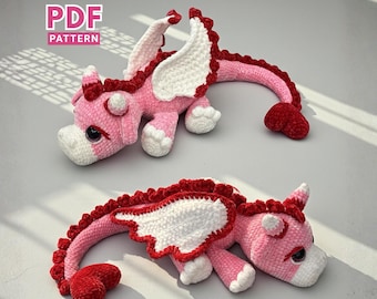 Little Cupid Dragon Crochet Pattern, Valentine Amigurumi Plushie Romantic Gift