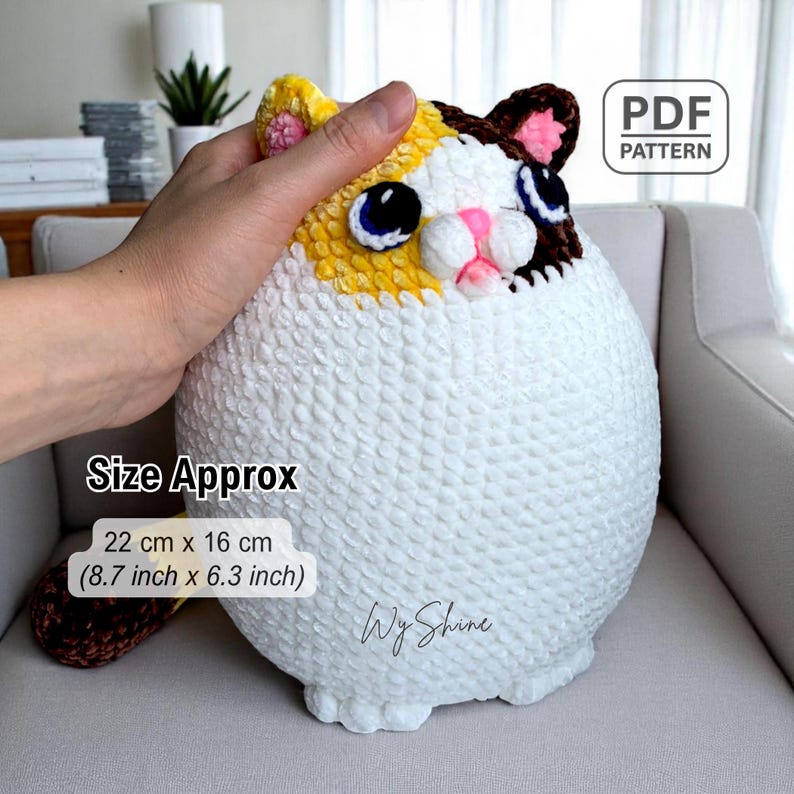 Fat Cat Crochet Pattern, Chubby Kitten Amigurumi Pattern, Huggable Calico Cat Plush, Instant Download PDF English - US Term By Wyshine
