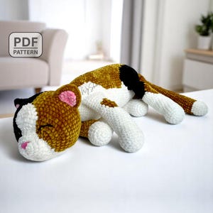 Patrón de crochet de gato durmiendo, patrón de amigurumi de gatito adorable, peluche de gato calicó abrazable, descarga instantánea en PDF, inglés (EE. UU.) por Wyshine