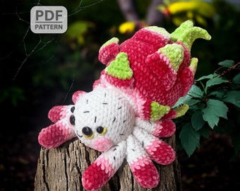 Patrón de araña de fruta del dragón a crochet, patrones de amigurumi espeluznantes para Halloween, decoración otoñal para el hogar