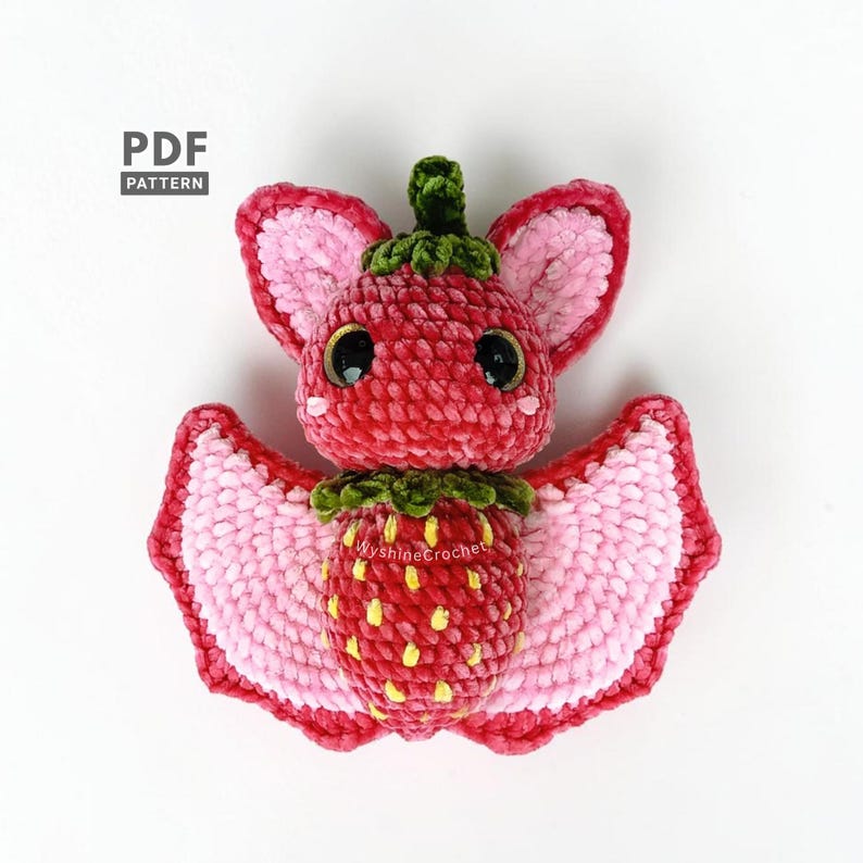 Strawberry Bat Crochet Pattern, Spooky-Cute Halloween Amigurumi Plushie PDF, Fall Decoration