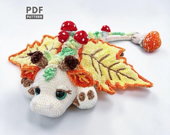 Patrón de ganchillo de dragón otoñal, PDF de amigurumi de Halloween, decoración otoñal acogedora.
