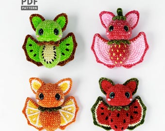 Fruit Bat Crochet Pattern Bundle, Spooky-Cute Halloween Bat Amigurumi Plushie PDF, Fall Decoration