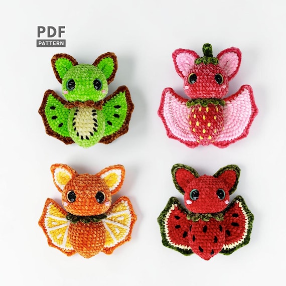 Fruit Bat Crochet Pattern Bundle, Spooky-Cute Halloween Bat Amigurumi Plushie PDF, Fall Decoration