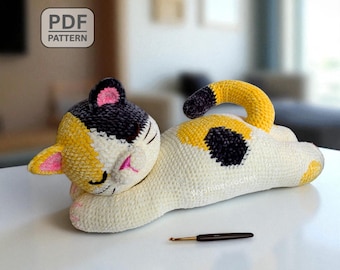 Sleeping Calico Cat Crochet Pattern: Huggable Chubby Kitty Amigurumi Plush For Toy & Gift