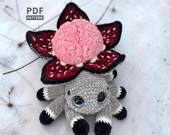 Häkelanleitung für eine Spinne mit Gehirnblume, Halloween-Amigurumi-PDF, gruselige, niedliche Spinnen-Plüschdekoration