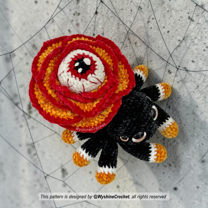 Spooky Halloween crochet amigurumi plushie pattern for gothic flower lovers, fall decoration, handmade gifts, and crochet market prep