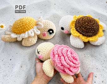 3-in-1 Baby Flower Turtle Crochet Pattern Bundle, Easy Sea Turtles Amigurumi PDF Patterns For Beginner