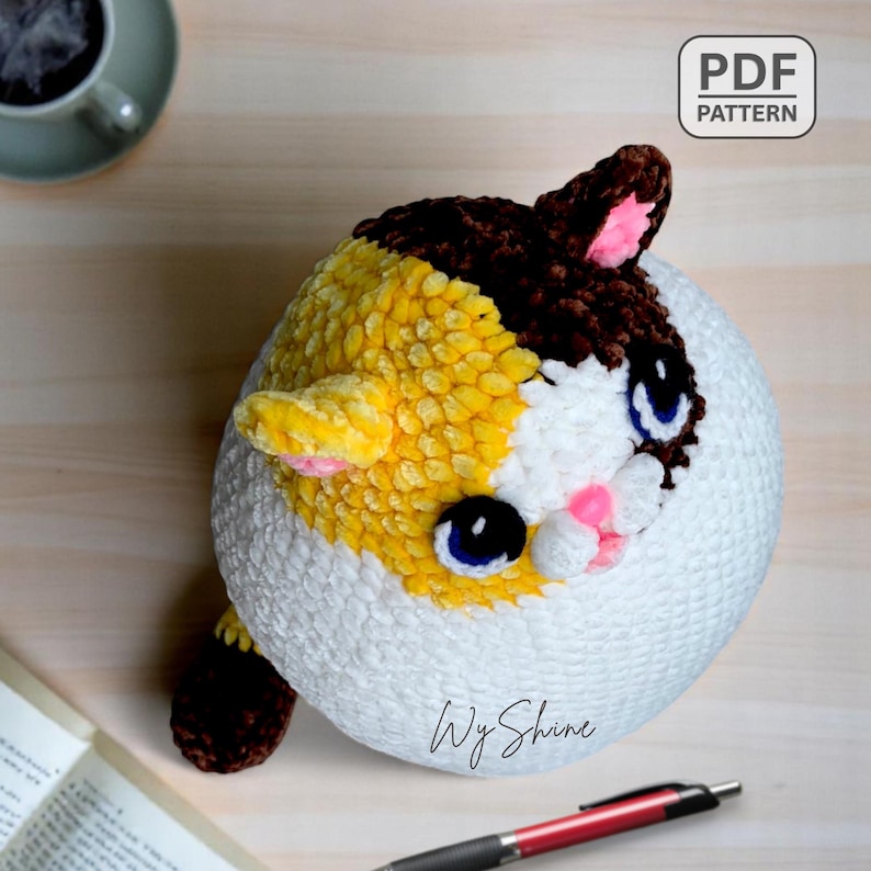 Fat Cat Crochet Pattern, Chubby Kitten Amigurumi Pattern, Huggable Calico Cat Plush, Instant Download PDF English - US Term By Wyshine