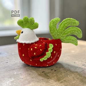 Strawberry Rooster Crochet Pattern, Fruit Chicken Amigurumi Plushie, Farm Animal Stuffed Toy Gift