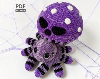 Häkelanleitung für eine vergiftete Pilzspinne (PDF), Halloween-Amigurumi-Plüschtier, gruselig-süße Häkeldekoration