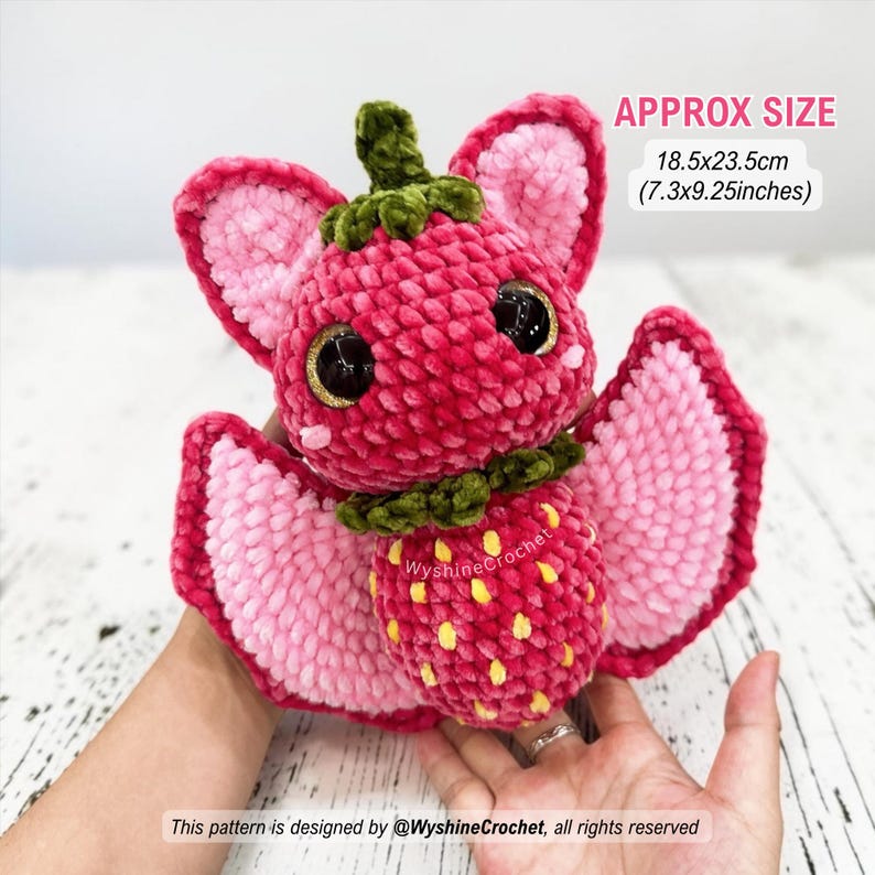 Strawberry Bat Crochet Pattern, Spooky-Cute Halloween Amigurumi Plushie PDF, Fall Decoration