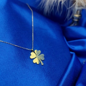 14K Big Clover Necklace, Valentine Gift, Necklace for Women, 14K Solid Gold Jewellery, Gift for Her, Extra Tiny Initial Necklace