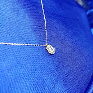 14K Baguette Diamond Gold Necklace, Wedding Gift, Necklace for Women, 14K Solid Gold Jewellery, Gift for Her, Extra Tiny Initial Necklace,