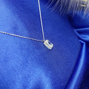 14K Baguette Solitaire Diamond Necklace, Wedding Gift, Necklace for Women, 14K Solid Gold Jewellery, Dainty Necklace