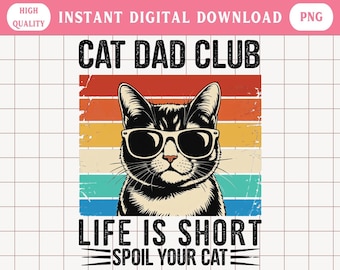 Vintage kattenvader png, grappige kattenliefhebber png, kattenvader club png, cadeau voor kattenliefhebber, katteneigenaar png, huisdier papa grafisch, memecadeaus