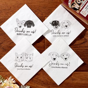 Tovaglioli da matrimonio personalizzati con ritratto di animali domestici - Tovaglioli da cocktail commemorativi personalizzati per 1, 2 o 3 animali domestici - Elegante decorazione per matrimonio con cane o gatto