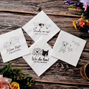 Tovaglioli personalizzati per matrimonio con foto di animali domestici - Opzione di design 1 animale / 2 animali / 3 animali - Tovaglioli commemorativi personalizzati per cani per matrimonio o festa
