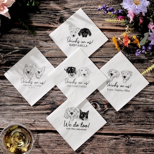 Custom Pet Portrait Wedding Napkins: Elegant Dog & Cat Design