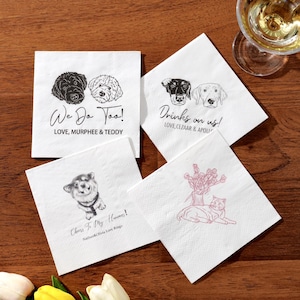 Tovaglioli commemorativi personalizzati per animali domestici per matrimoni - Tovaglioli da cocktail personalizzati con 1, 2 o 3 ritratti di animali domestici - Decorazioni commemorative per cani o gatti