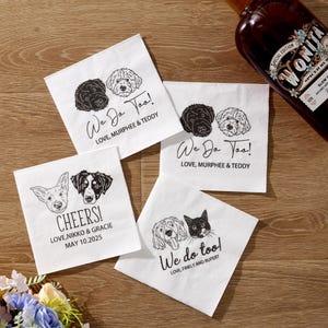 Tovaglioli per matrimonio con nome e foto dell'animale domestico - Tovaglioli commemorativi personalizzati per cani o gatti - 1, 2 o 3 animali domestici personalizzati per il tuo grande giorno